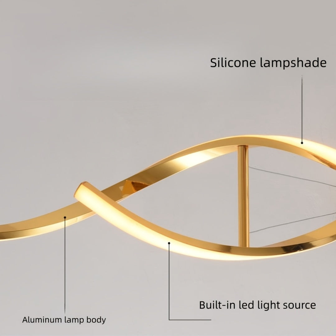 Lustre LED double vague en aluminium, doré ou argenté, 94 cm