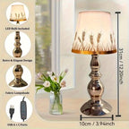 Lampe de chevet abat-jour épis de blé, pied balustre poli et LED