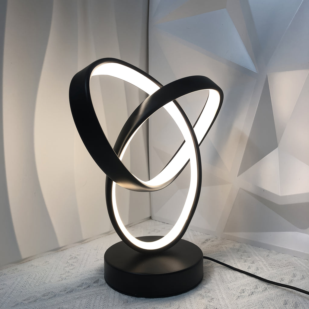 Lampe de bureau LED à anneaux entrelacés en aluminium noir, USB