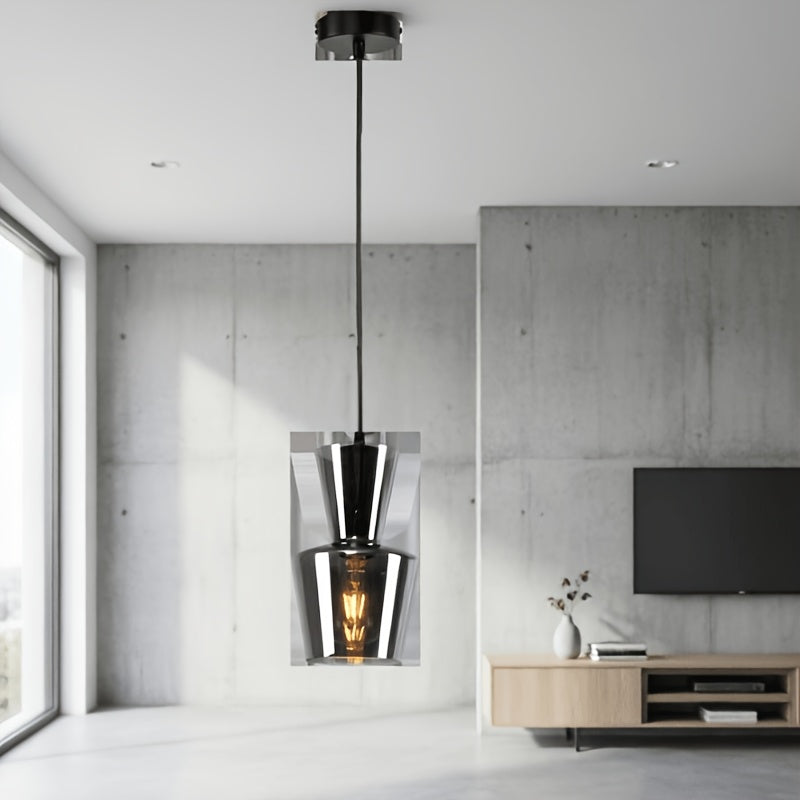 Suspension trois cloches en verre fumé sur barre noire, E27