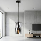 Suspension trois cloches en verre fumé sur barre noire, E27