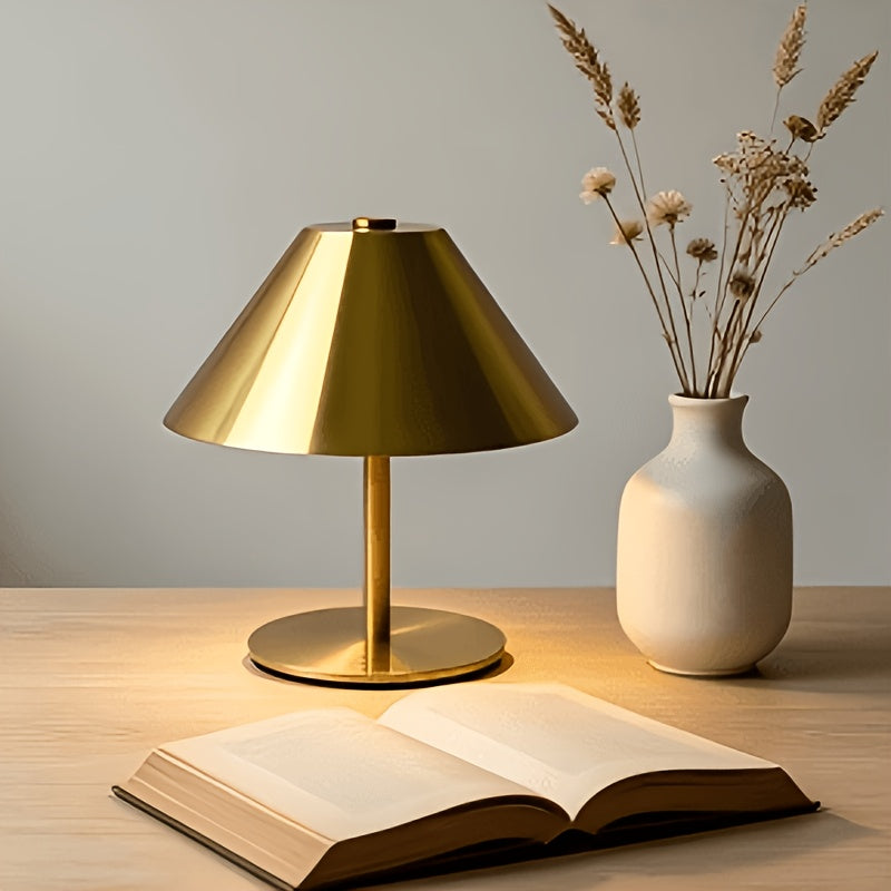 Lampe de table sans fil dorée en métal, rechargeable USB et tactile