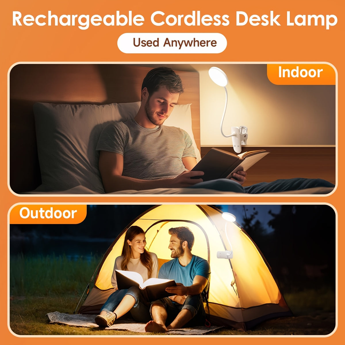 Lampe de chevet à pince rechargeable USB-C, tête ronde de 9,3 cm