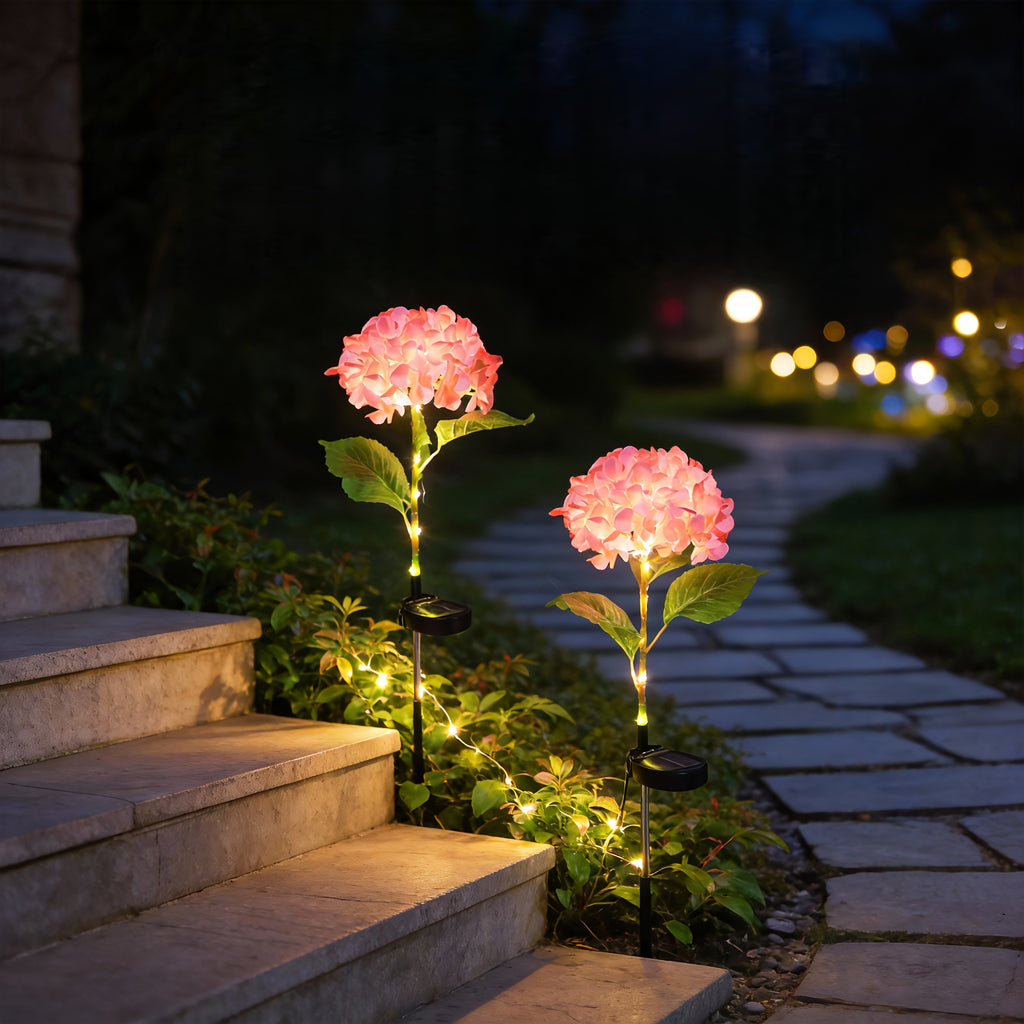 Lampe solaire fleur d'hortensia sur tige de 71 cm, 4 coloris