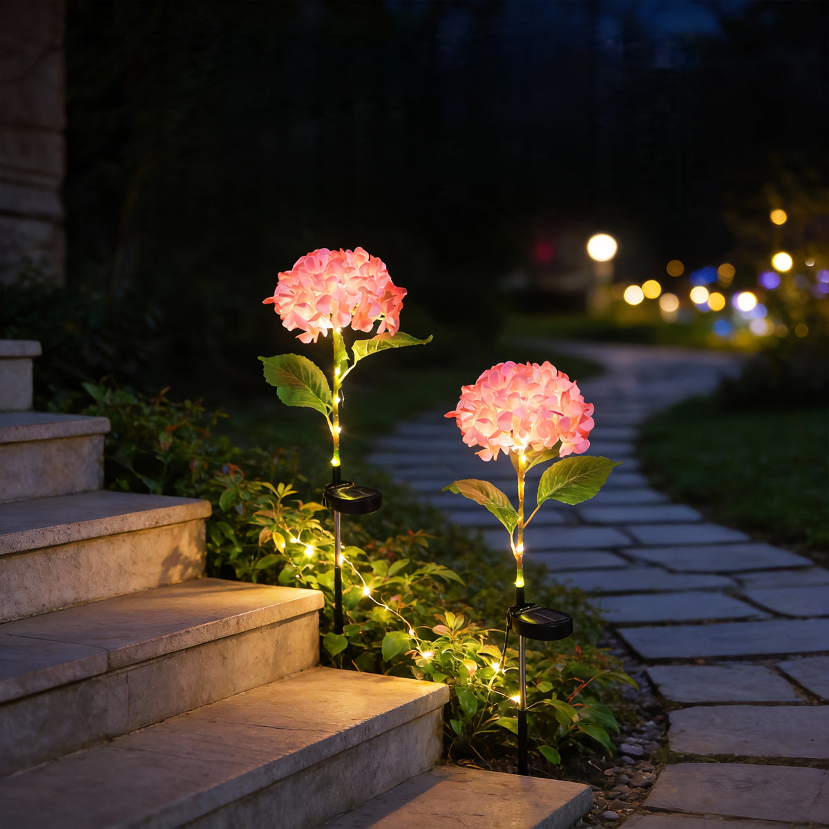 Lampe solaire fleur d'hortensia sur tige de 71 cm, 4 coloris