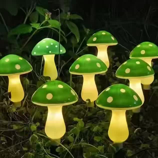 Guirlande solaire de 8 champignons verts à pois, à planter, IP44