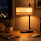 Lampe de chevet noire, abat-jour ovale en tissu bicolore, culot E14
