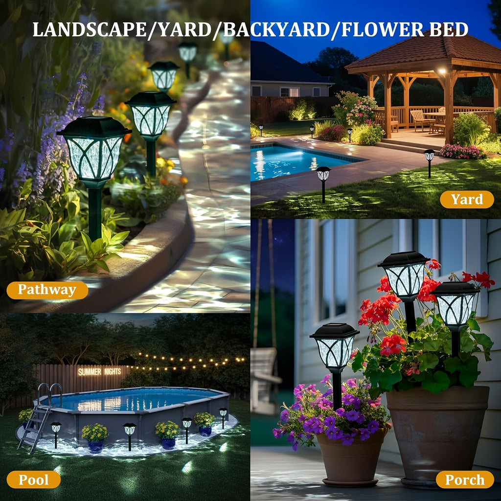 Lanterne solaire de jardin à vitre ciselée, IP44, 44 cm, lot de 6