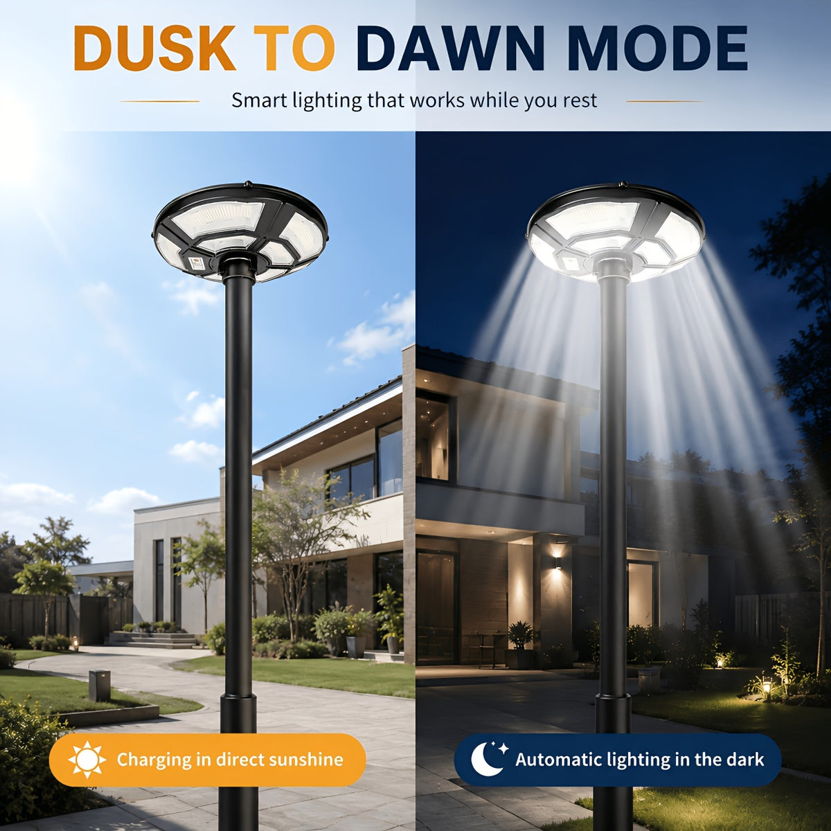 Lampadaire solaire rond 750 LED à détecteur et télécommande
