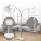 Lampadaire arc blanc, globe orientable et socle en marbre, 190-210 cm