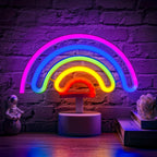 Néon LED arc-en-ciel sur socle, à piles ou USB, 23 x 19 cm