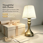Lampe de chevet USB à pied balustre doré et abat-jour en tissu
