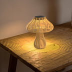 Lampe champignon solaire d'extérieur effet rotin, 24 cm de haut