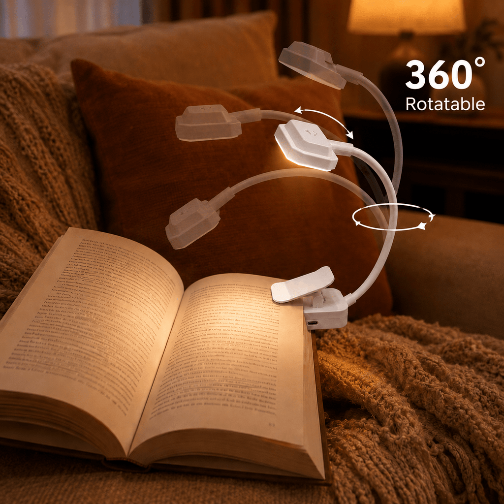 Lampe de lecture à pince blanche, col flexible 14 cm, USB-C