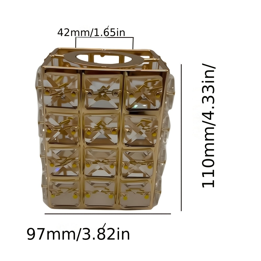 Lot de 2 petits abat-jour carrés dorés à cristaux taillés, H 11 cm