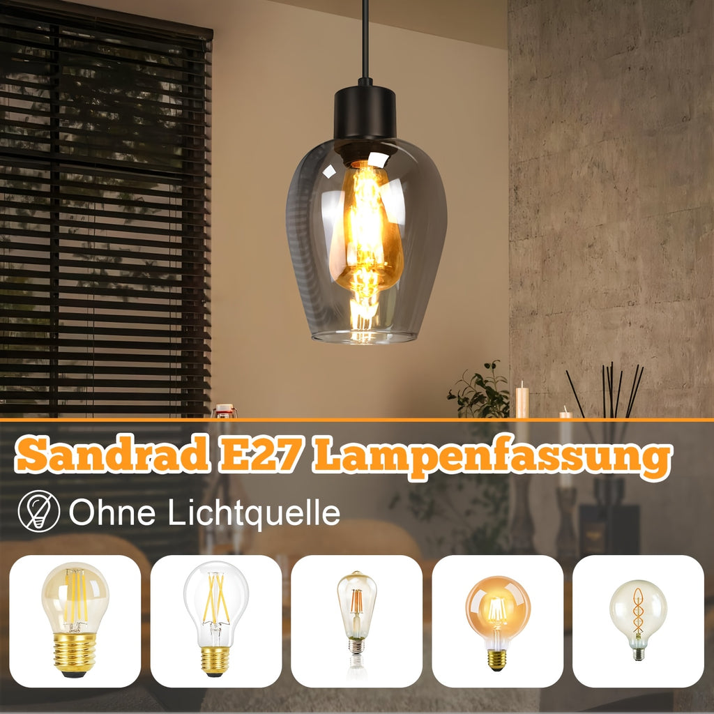 Lot de 2 suspensions tulipe en verre fumé, douille E27, câble 120 cm