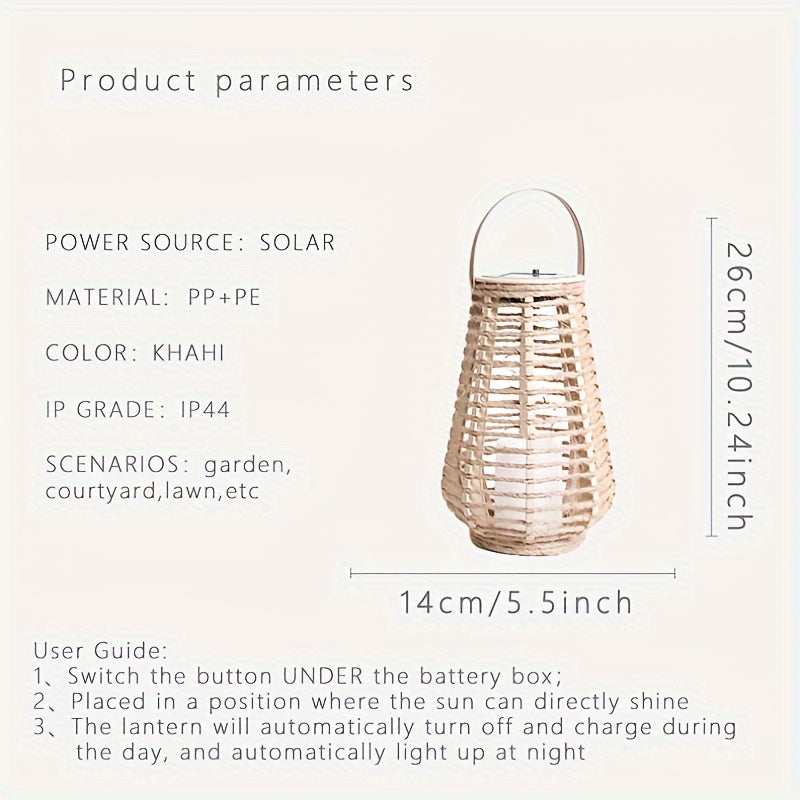 Lanterne solaire en cordelette tressée beige, bougie LED, IP44