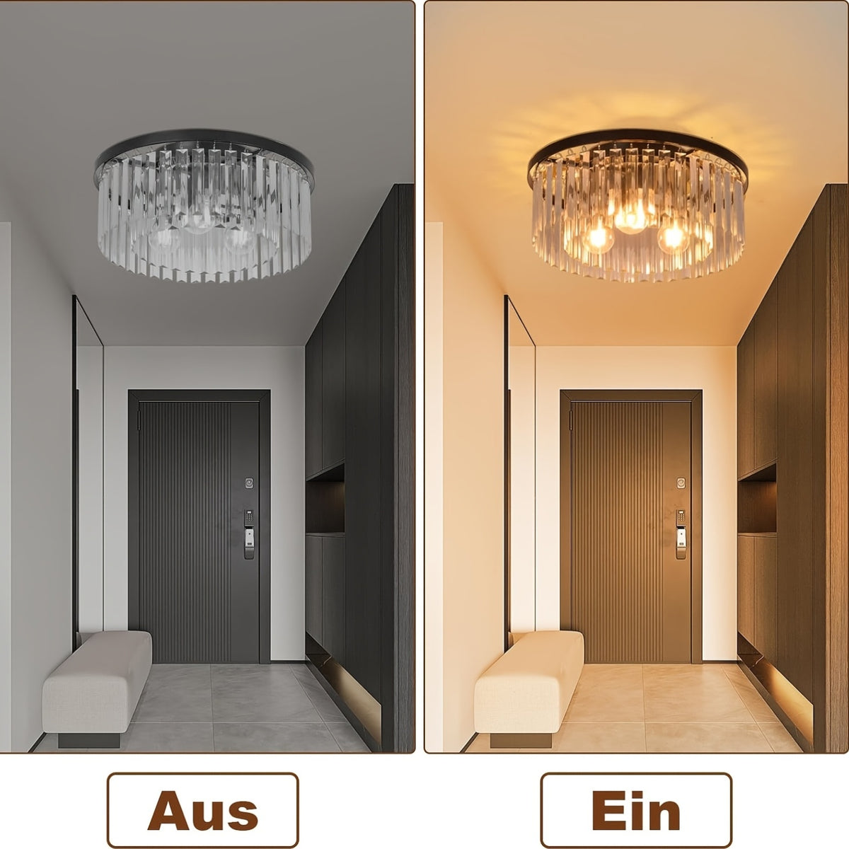 Plafonnier noir à prismes de cristal, 3 lumières E27, Ø 40 cm