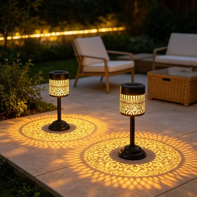 Lot de 2 lampes de table solaires ajourées sur pied, 26 cm, IP65