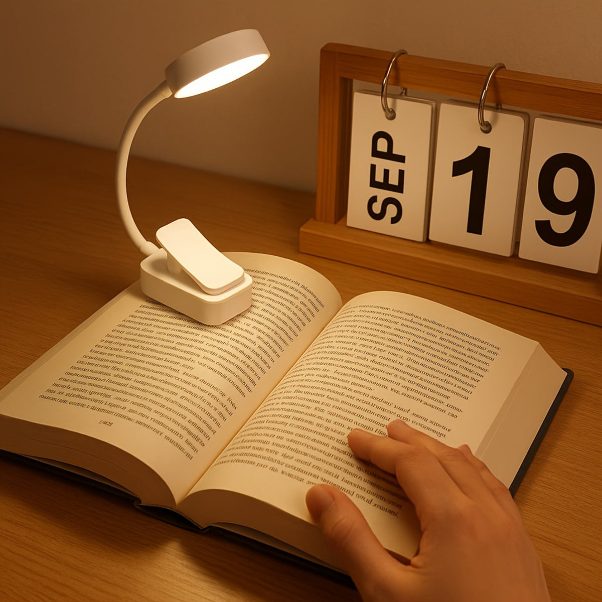 Lampe de lecture à pince blanche à tête ronde, sur piles, 22,5 cm