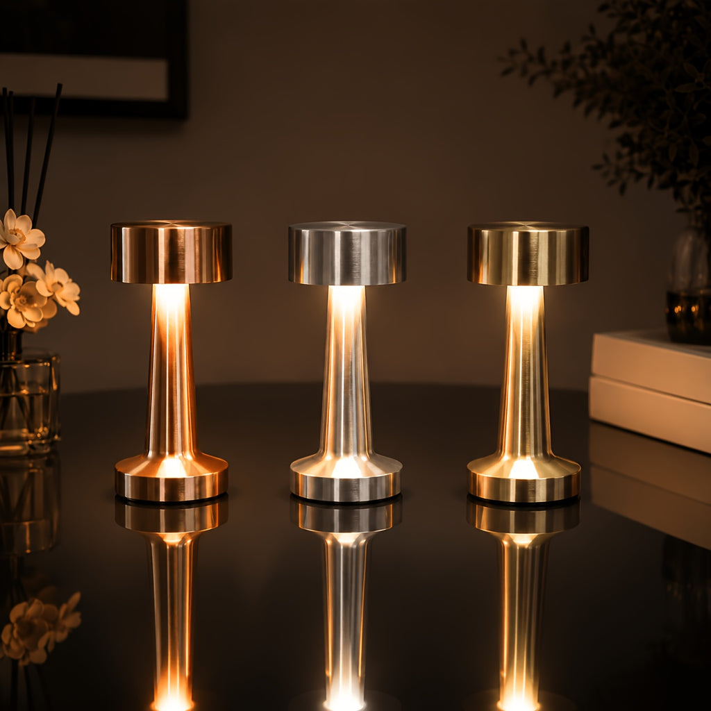 Lampe de bureau sans fil compacte en métal, tête Ø 9 cm tactile