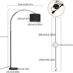 Lampadaire arc pour coin lecture, abat-jour tambour noir Ø 30