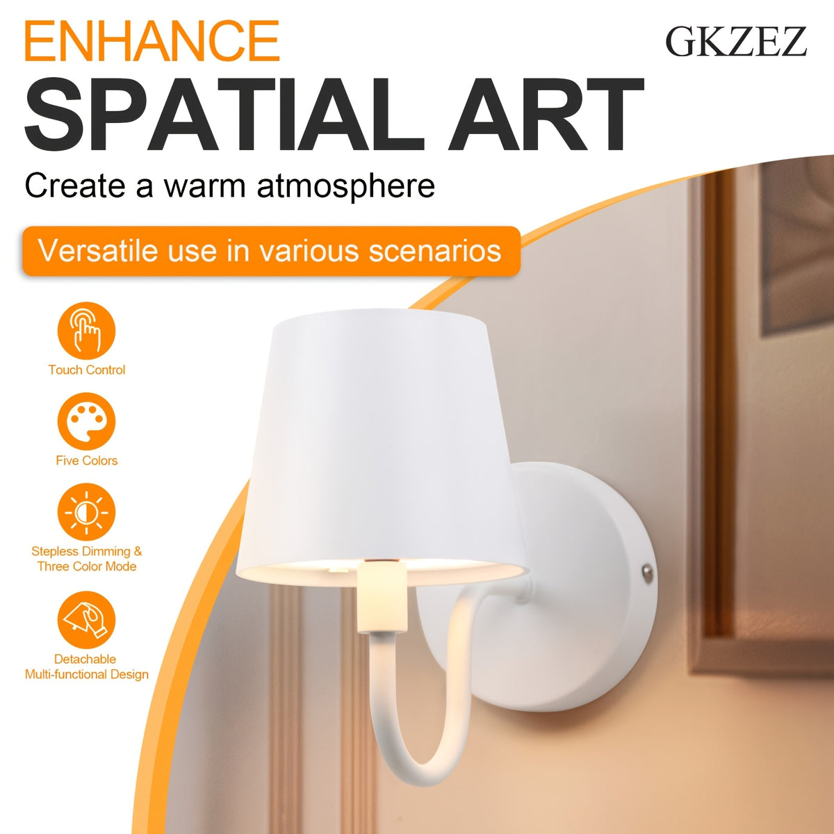 Applique murale sans fil rechargeable à tête amovible, cinq coloris
