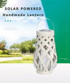 Lanterne solaire tressée grise effet osier, IP44, 27 cm de haut