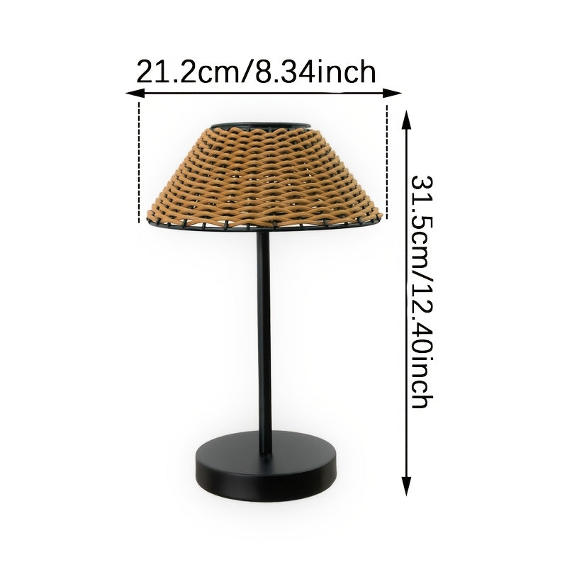 Lampe de table solaire à abat-jour tressé effet rotin, 31,5 cm