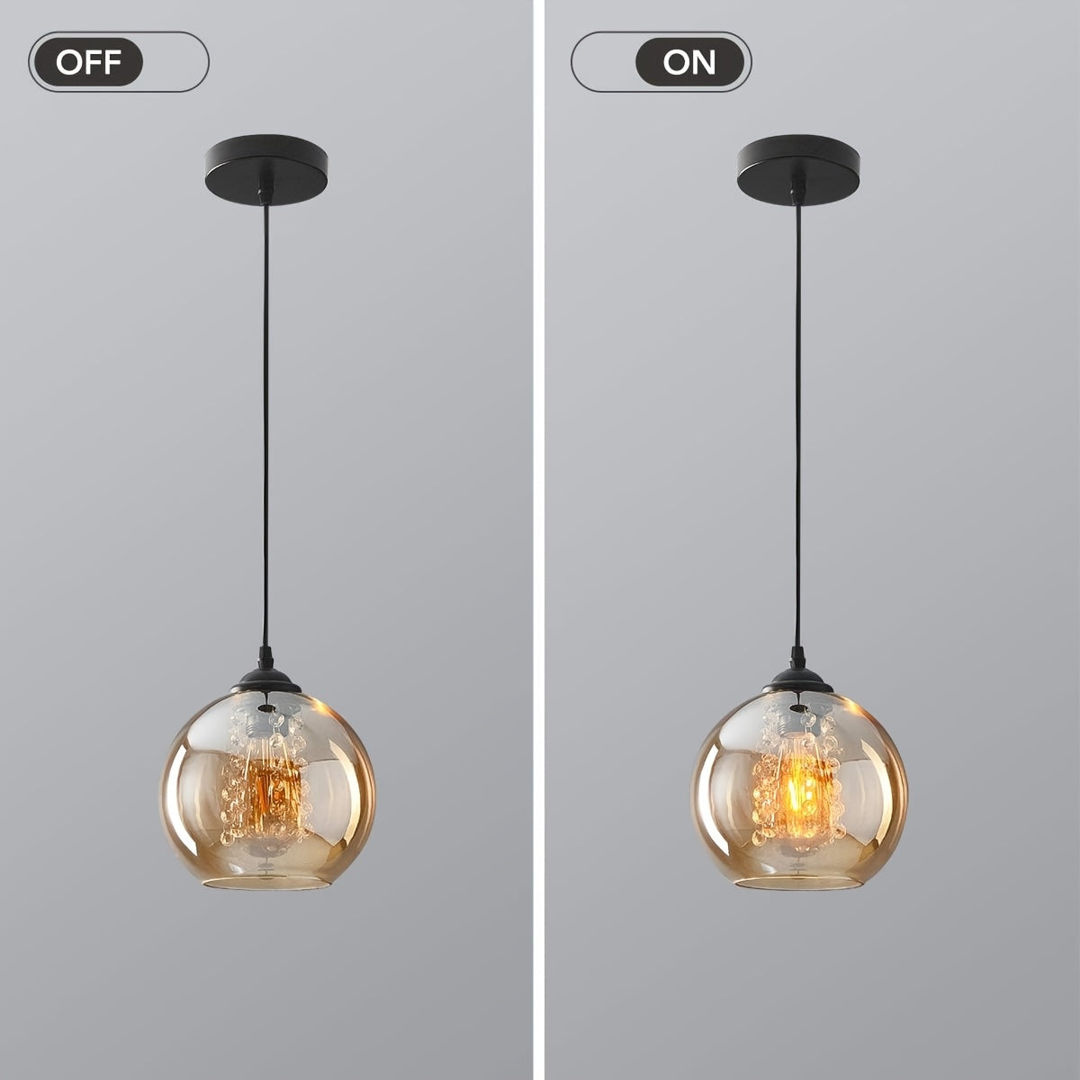 Suspension boule en verre ambré et perles de verre, douille E27