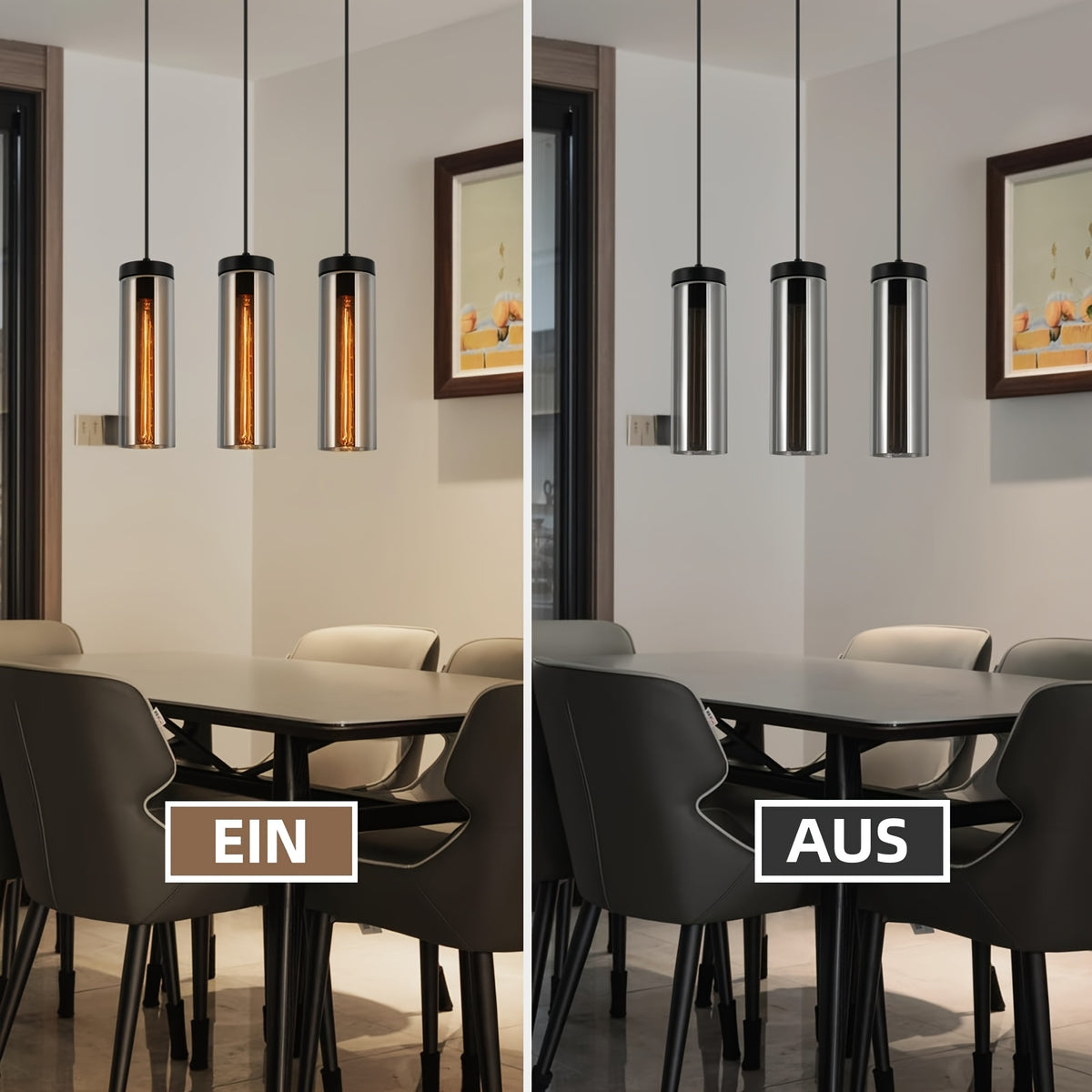 Suspension 3 tubes en verre fumé, barre de 46 cm ou rosace, E27