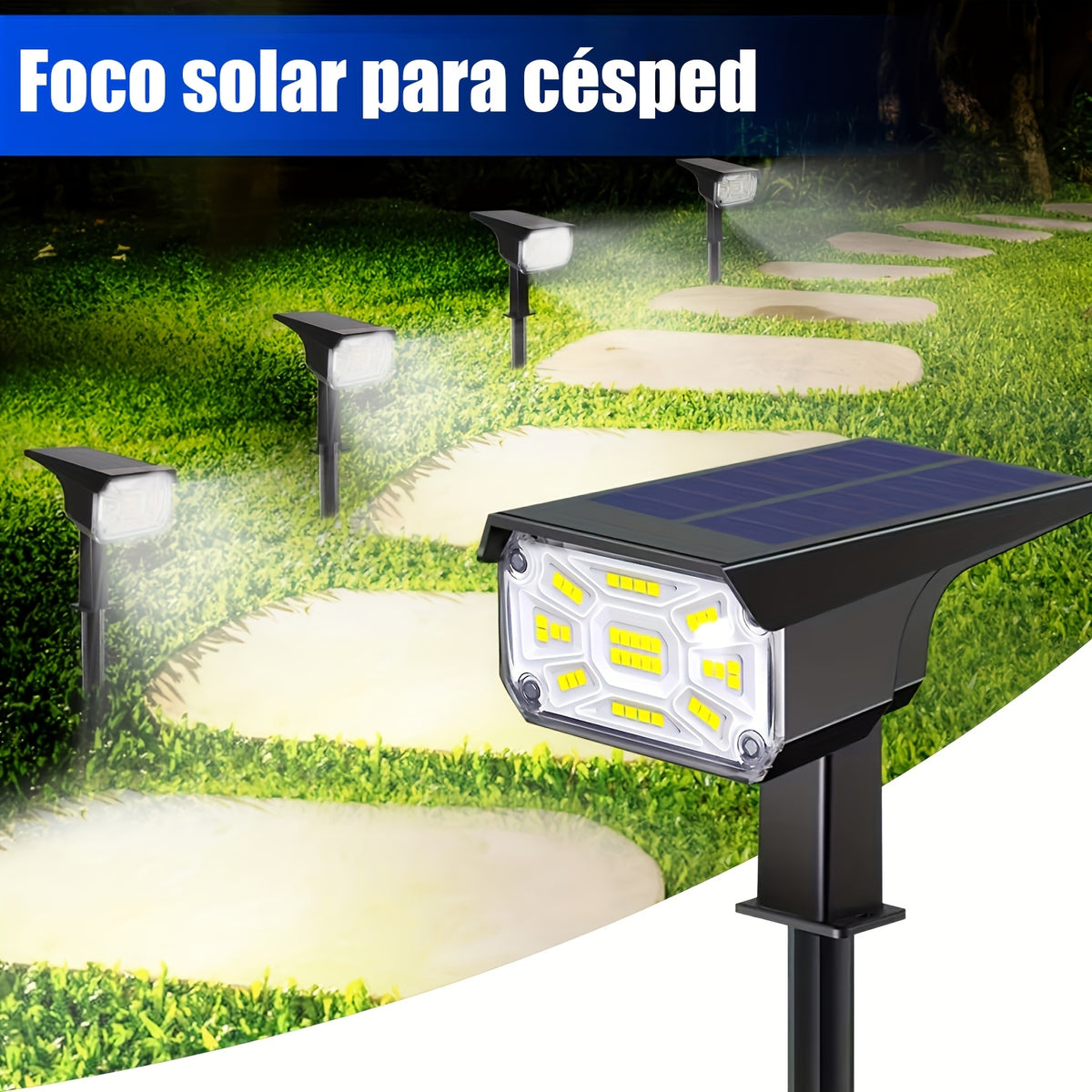 Spot solaire extérieur 38 LED à piquet, trois intensités, IP68