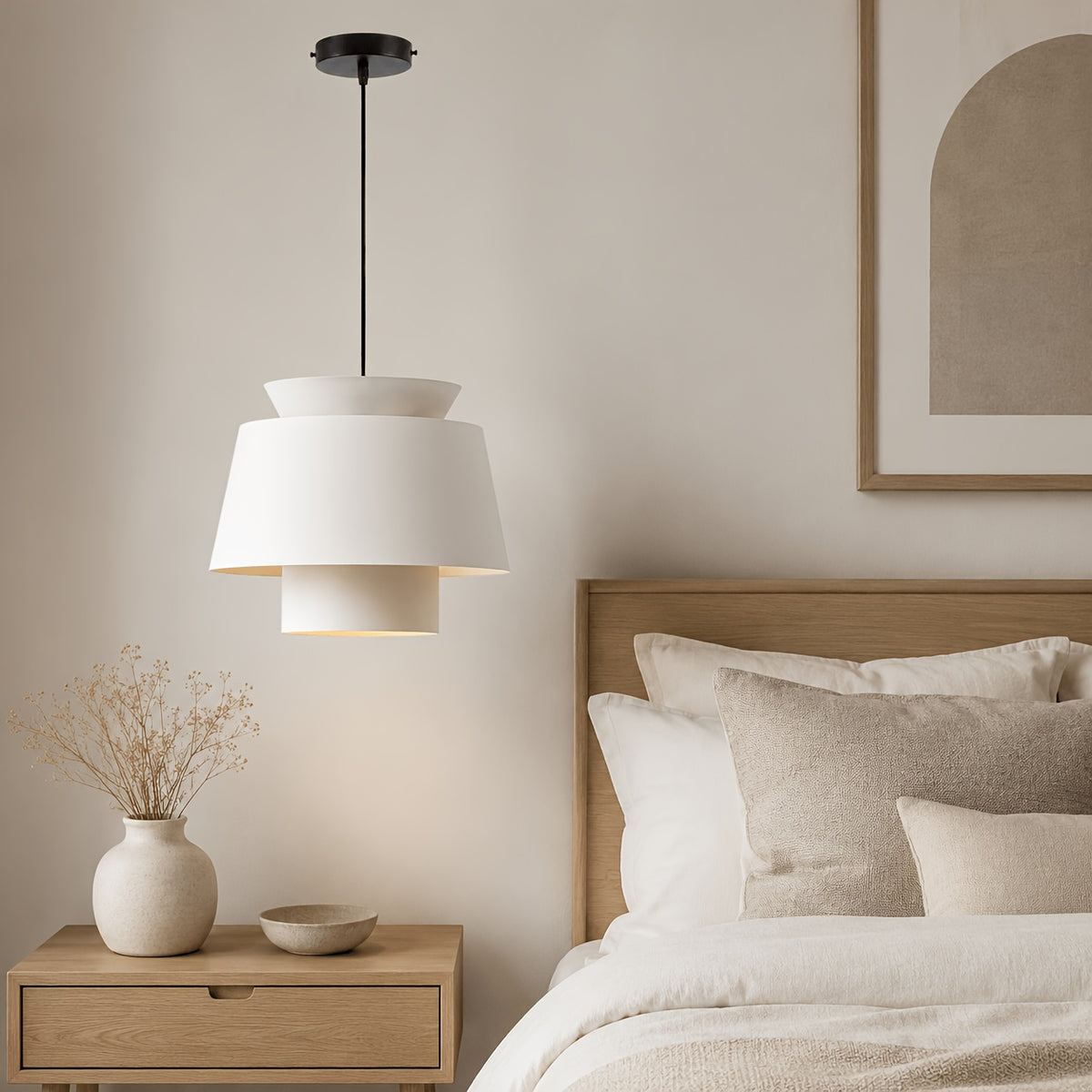 Suspension blanche à trois étages en métal, Ø 23 cm, câble noir