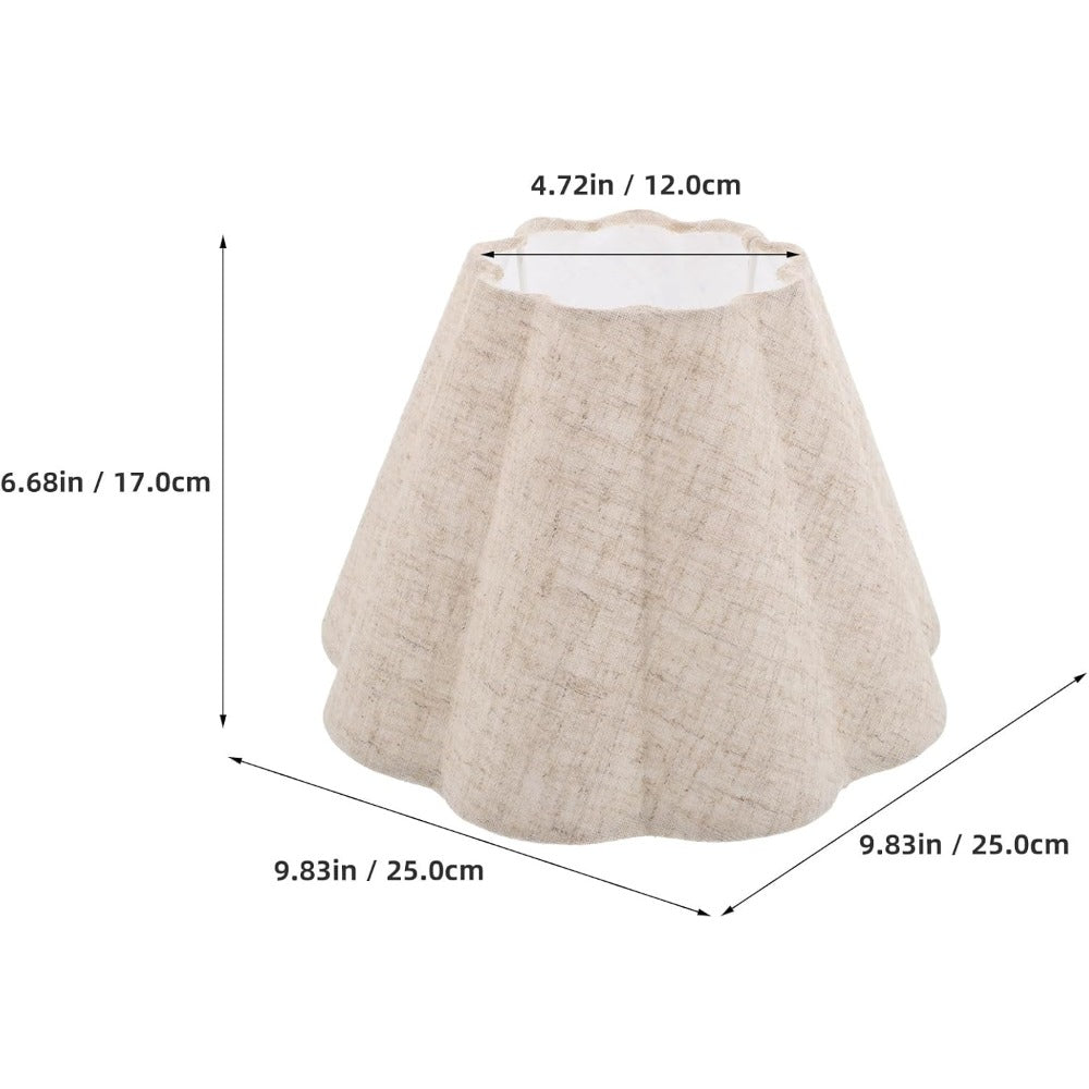 Abat-jour festonné en tissu aspect lin beige, Ø 25 x H 17 cm