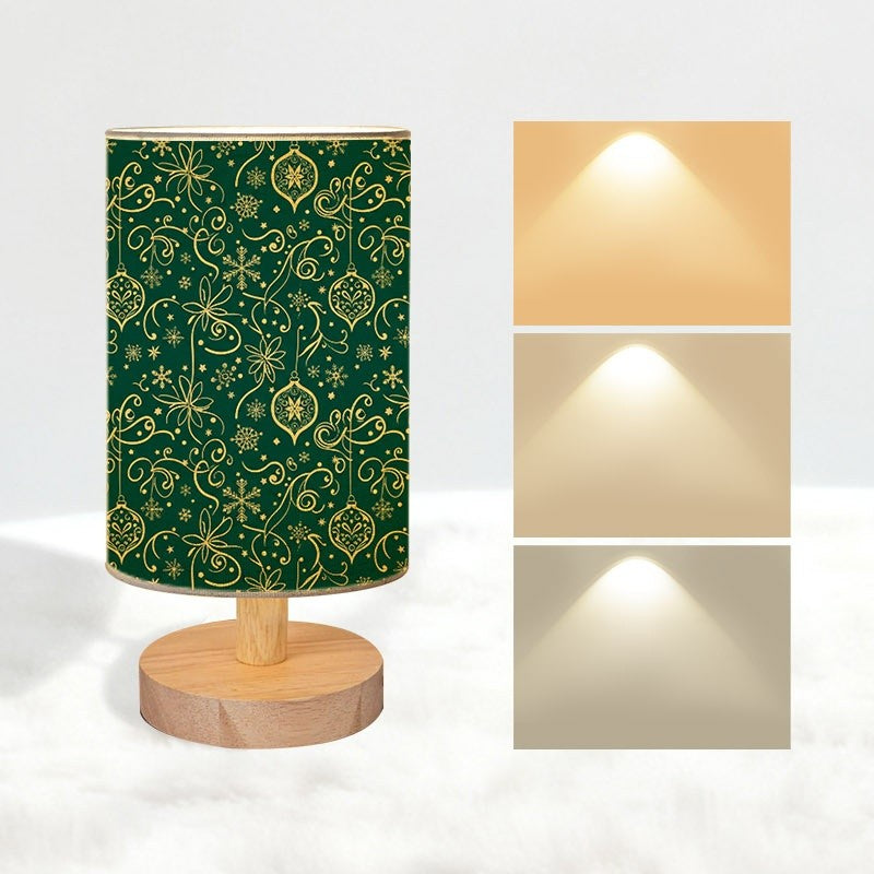 Lampe de chevet de Noël vert sapin à motifs dorés, 24 cm, USB