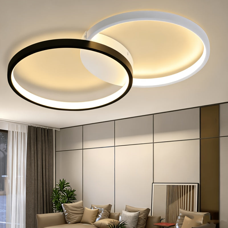 Plafonnier LED double anneau noir et blanc, 50 cm, trois teintes