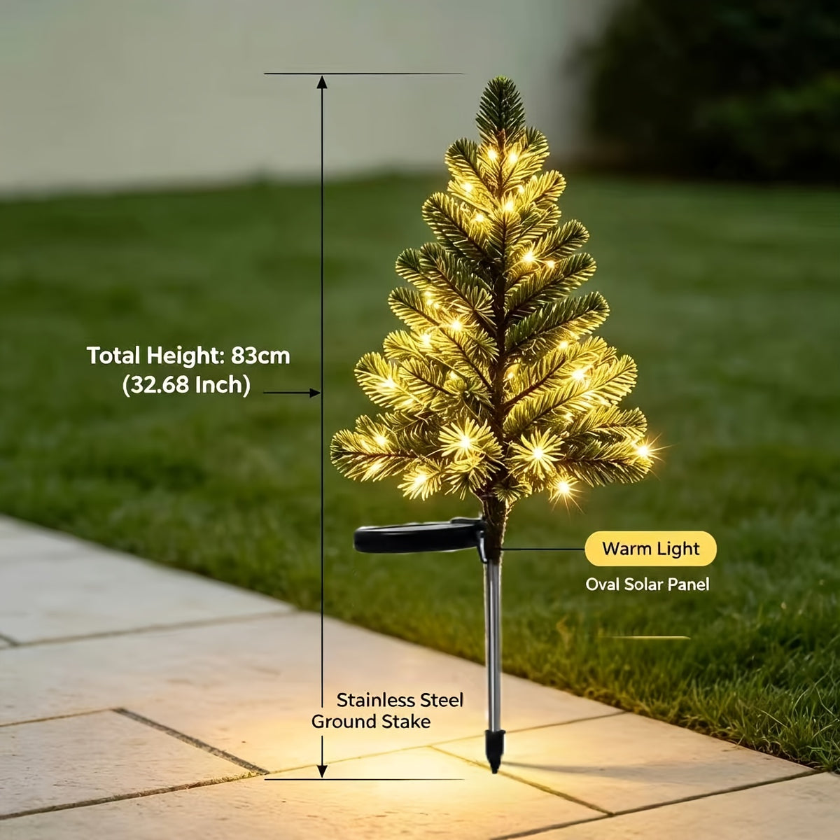 Sapin de Noël lumineux solaire sur piquet de 83 cm, lot de 2