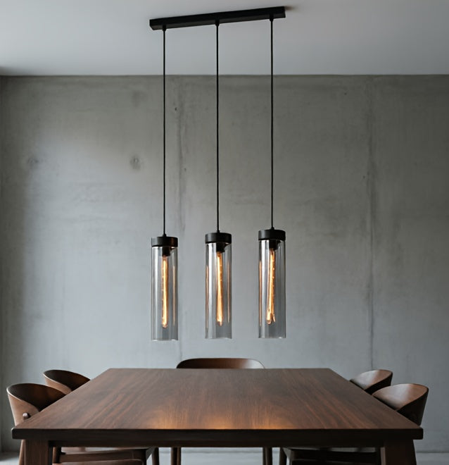 Suspension 3 tubes en verre fumé, barre de 46 cm ou rosace, E27
