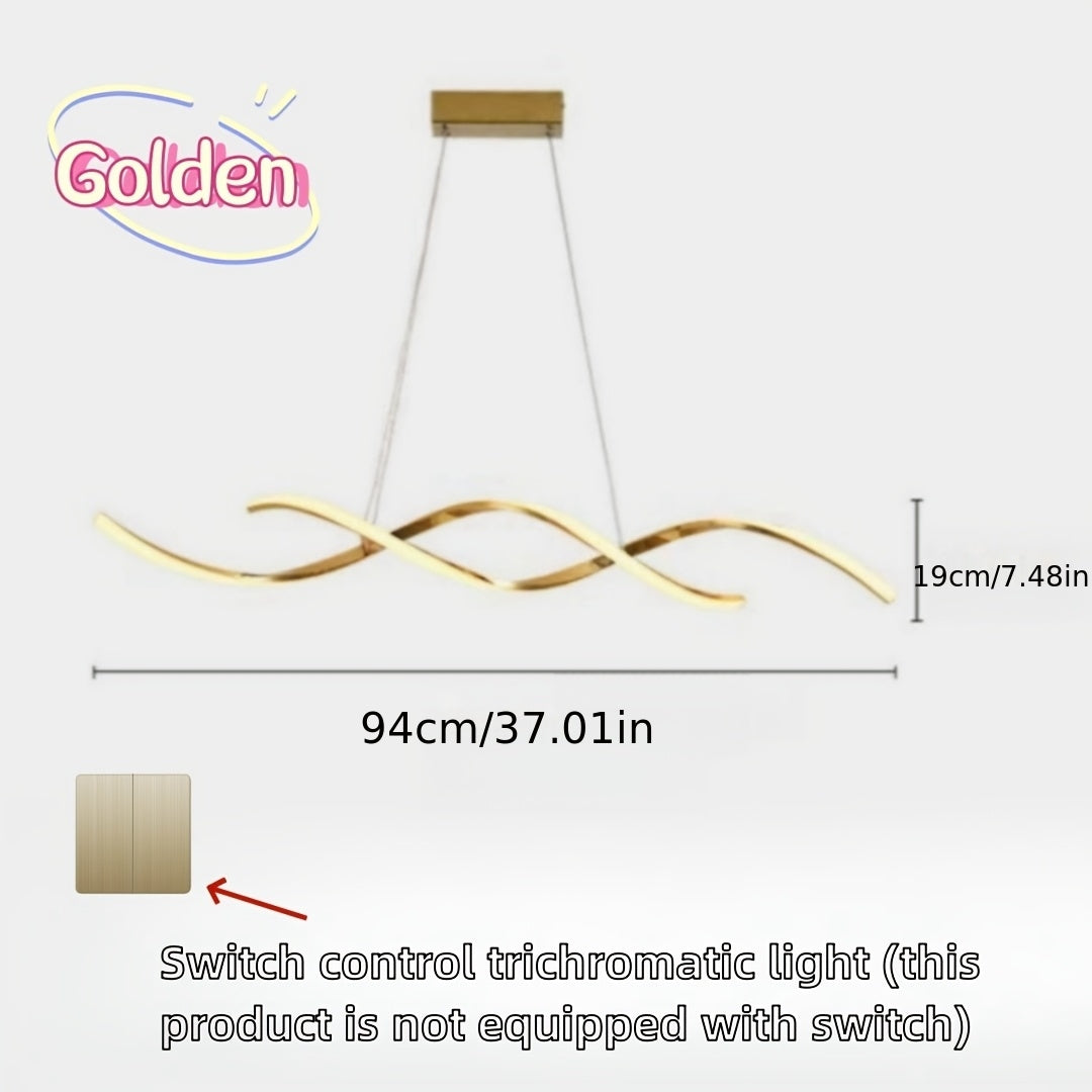 Lustre LED double vague en aluminium, doré ou argenté, 94 cm