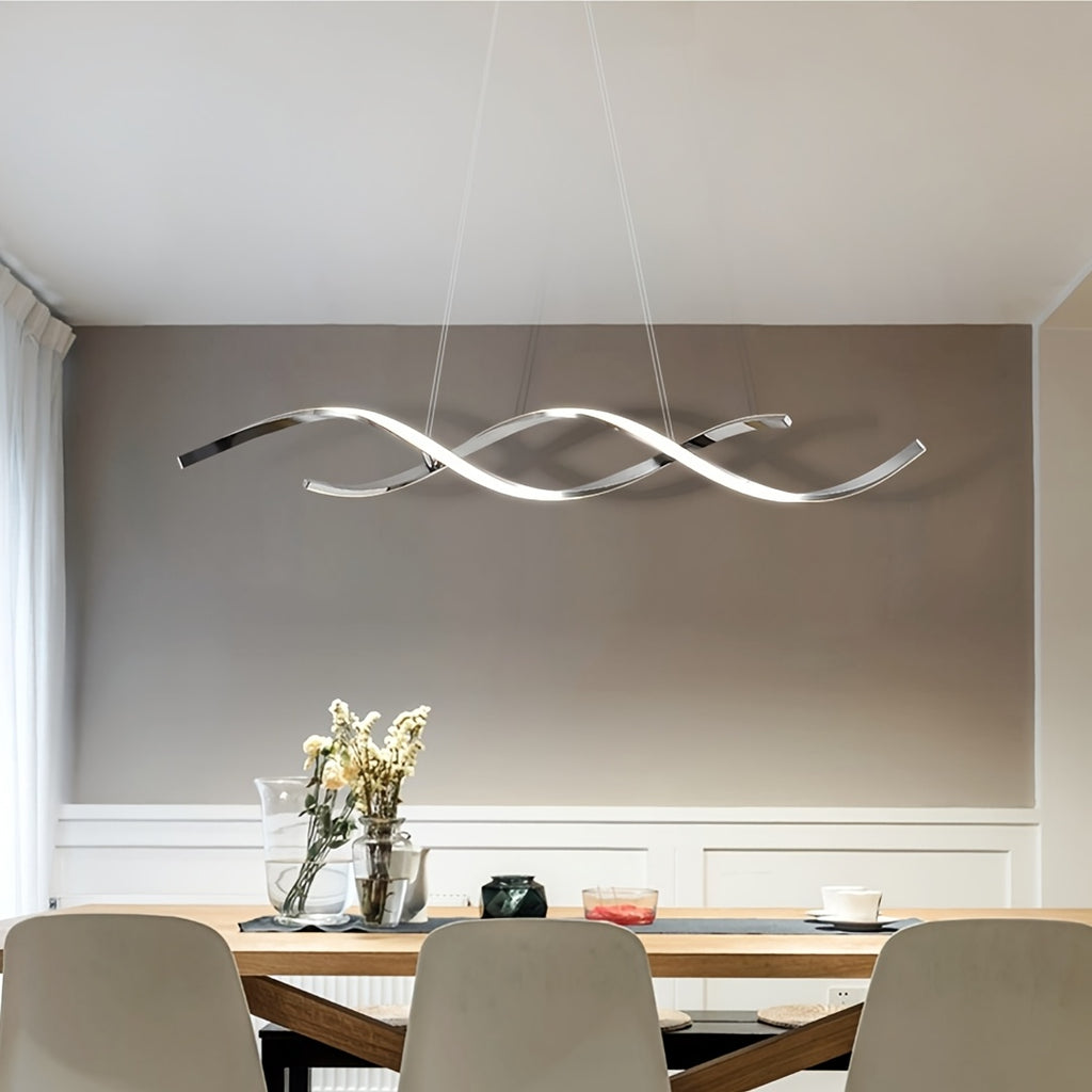 Lustre LED double vague en aluminium, doré ou argenté, 94 cm