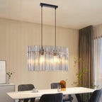Suspension d'îlot 3 lumières en verre fumé cannelé, barre de 48 cm