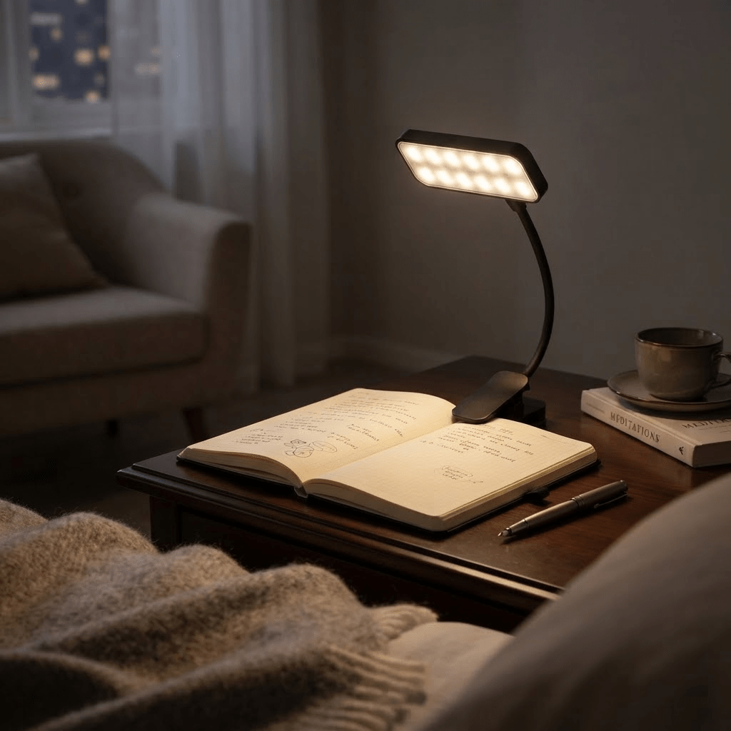 Lampe de lecture à pince noire rechargeable, utilisable branchée