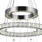 Lustre LED à deux anneaux de cristal et papillons suspendus, chromé