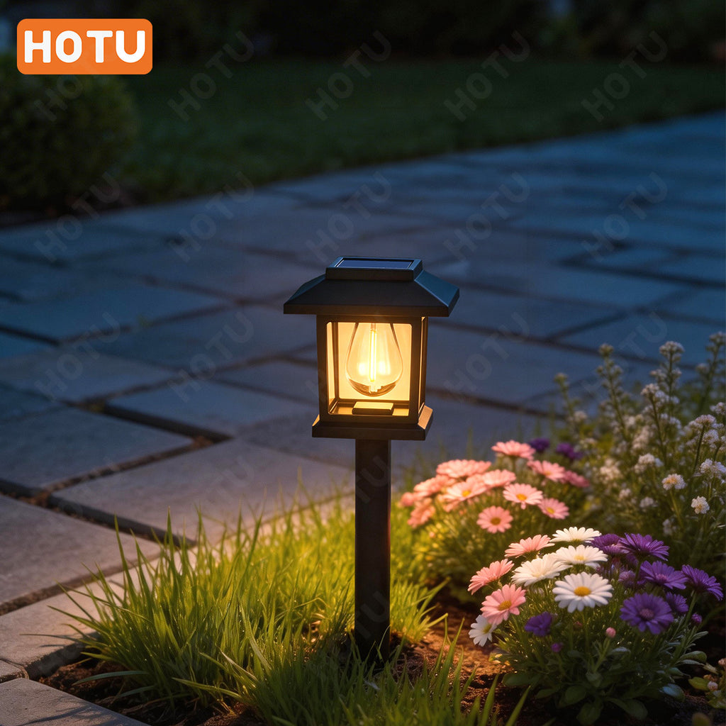 Lampe solaire lanterne à toit pagode, 48 cm, lot de 2 ou 4 piquets