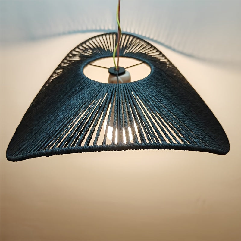 Abat-jour chapeau ondulé en cordelette noire, Ø 41,5 x H 12 cm