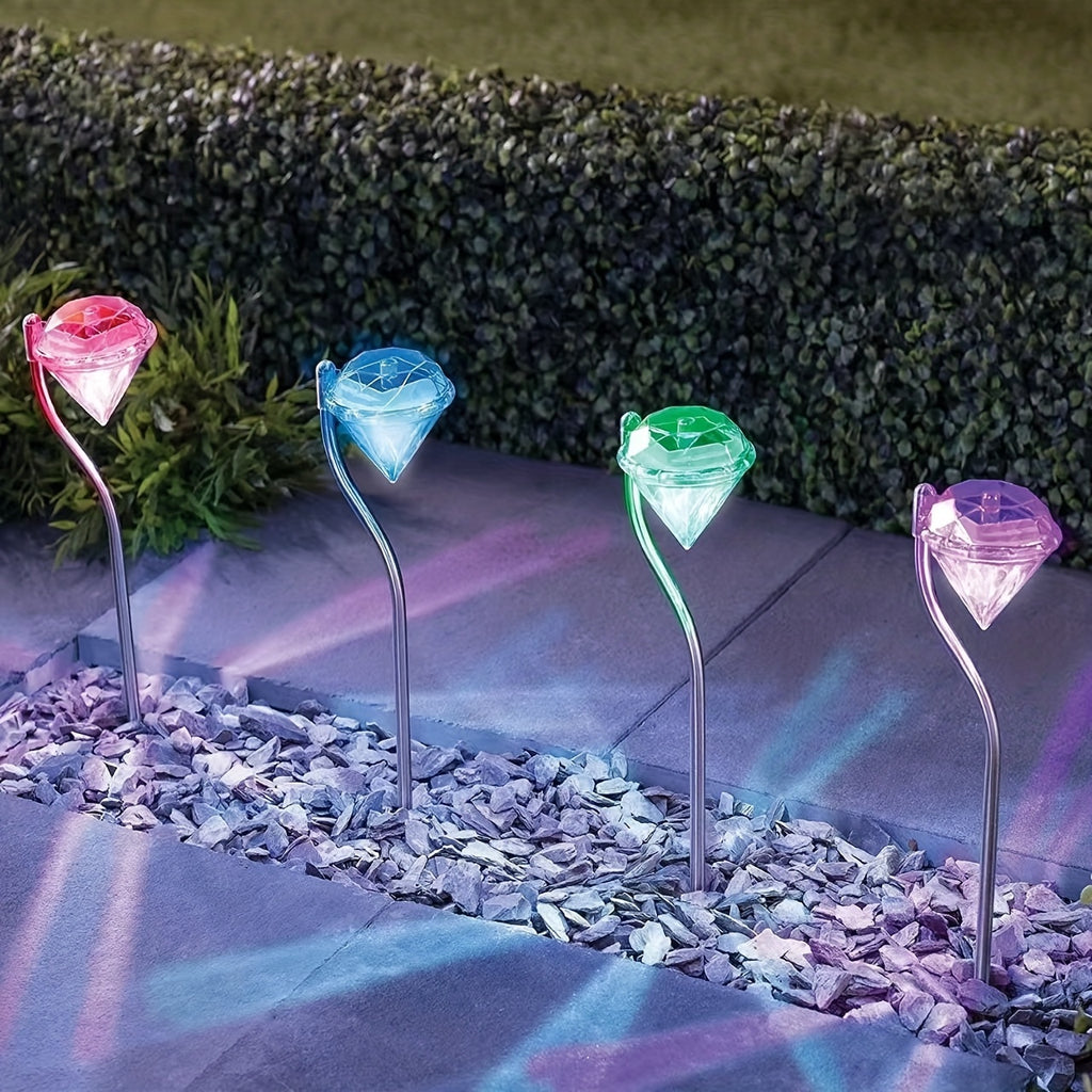 Lampe solaire diamant sur tige courbée, lot de 4 pour allée