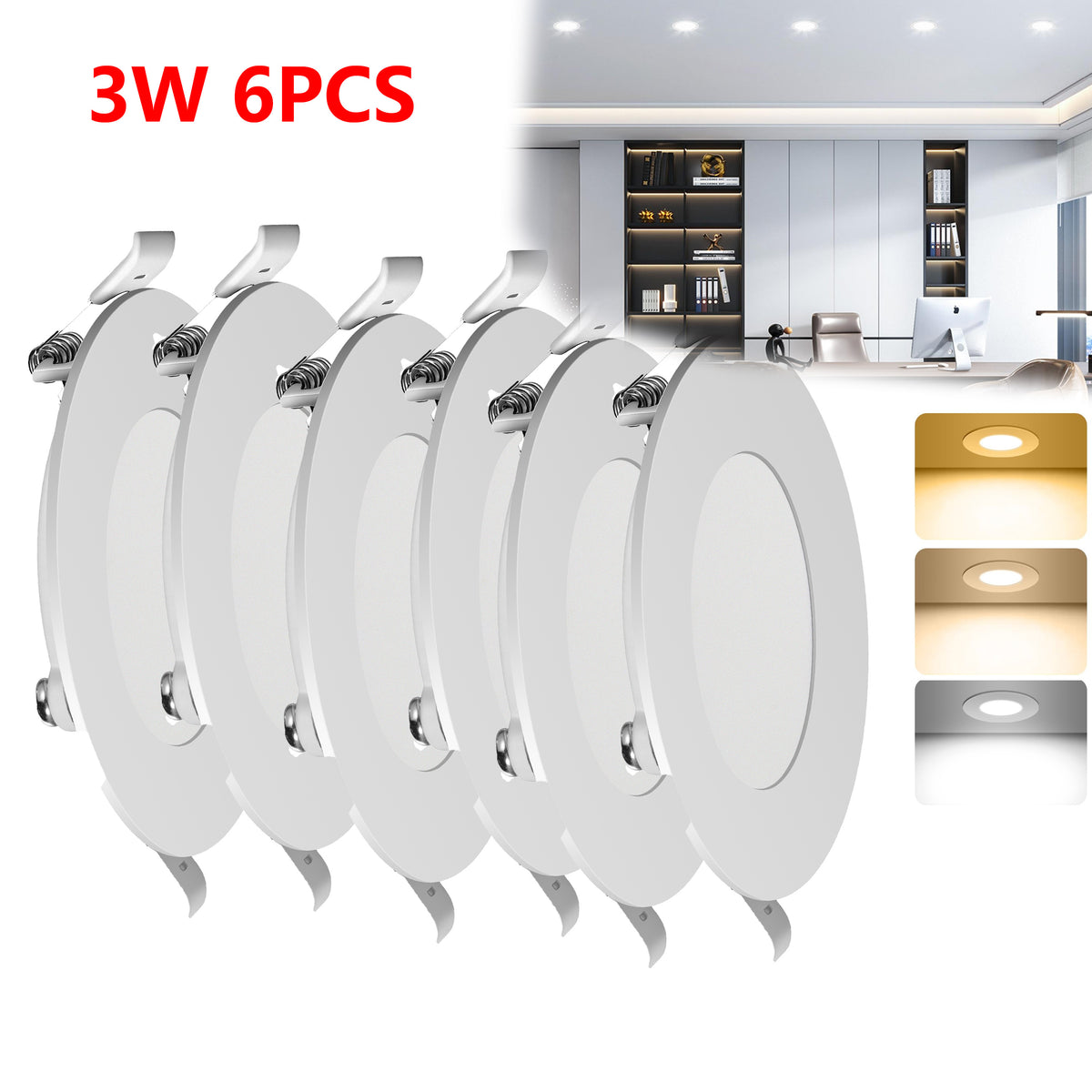 Spot LED encastrable extra-plat 3 W, découpe 7 cm, lot de 6