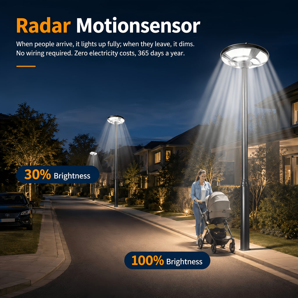 Lampadaire solaire rond 750 LED à détecteur et télécommande