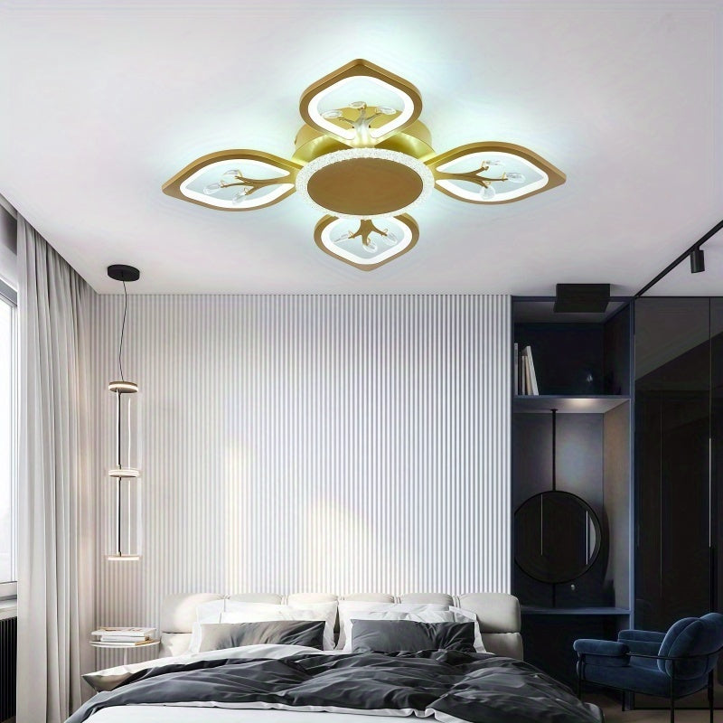 Plafonnier LED à 4 feuilles scintillantes, doré, blanc ou noir