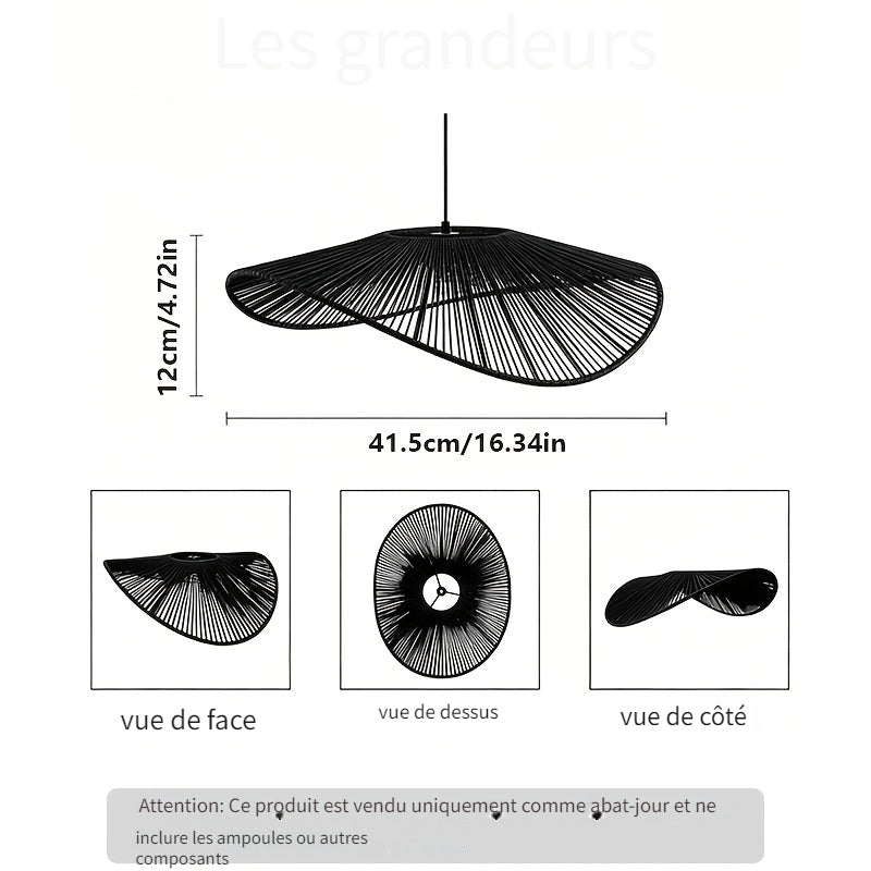 Abat-jour chapeau ondulé en cordelette noire, Ø 41,5 x H 12 cm